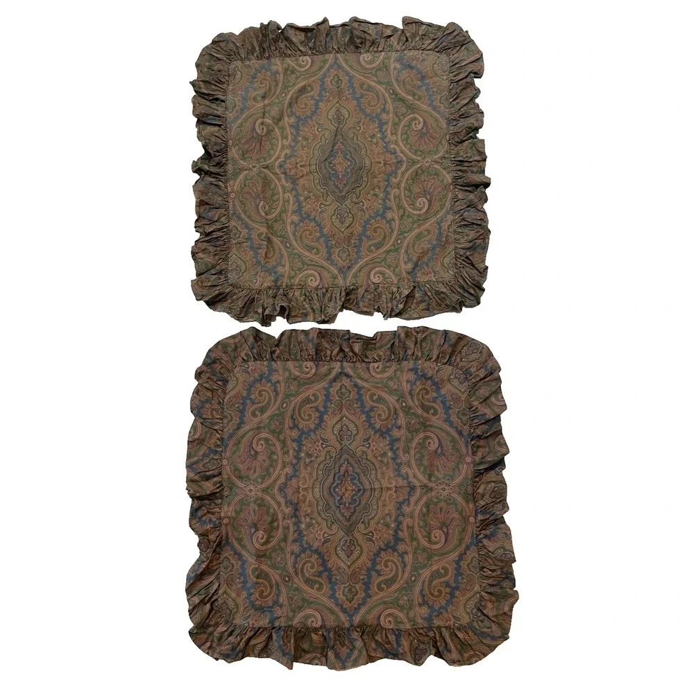Vtg  2 Ralph Lauren Elizabeth‎ Brianna Paisley EURO Ruffled Pillow Shams PAIR